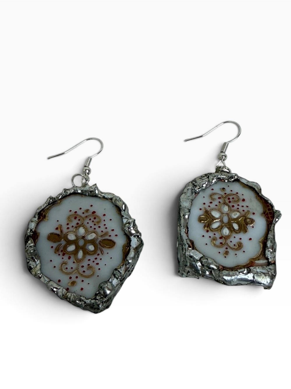 Vintage White Floral Earrings Handcrafted Silver-Tone Filigree Dangle Earrings